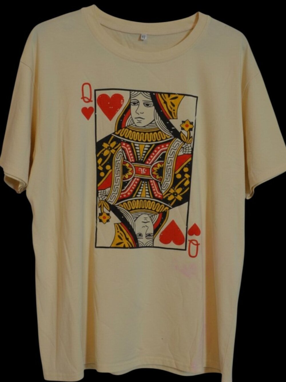 Queen of Hearts Playing Card Graphic T Shirt Women's XL Cream Short Sleeve Tee